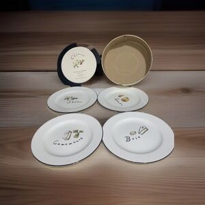 Set Of 4 Pottery Barn French CHEESE - COCKTAIL Appetizer PLATES New In Box
